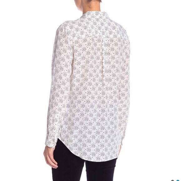 Equipment Slim Signature Silk Button Down Shirt White w Black Stars size Small - Picture 7 of 11